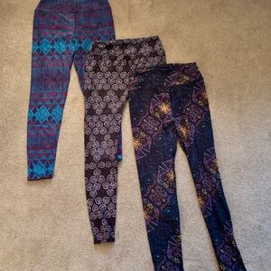 LuLaRoe Women's Patterned Leggings Trio - Blue, Black, Purple